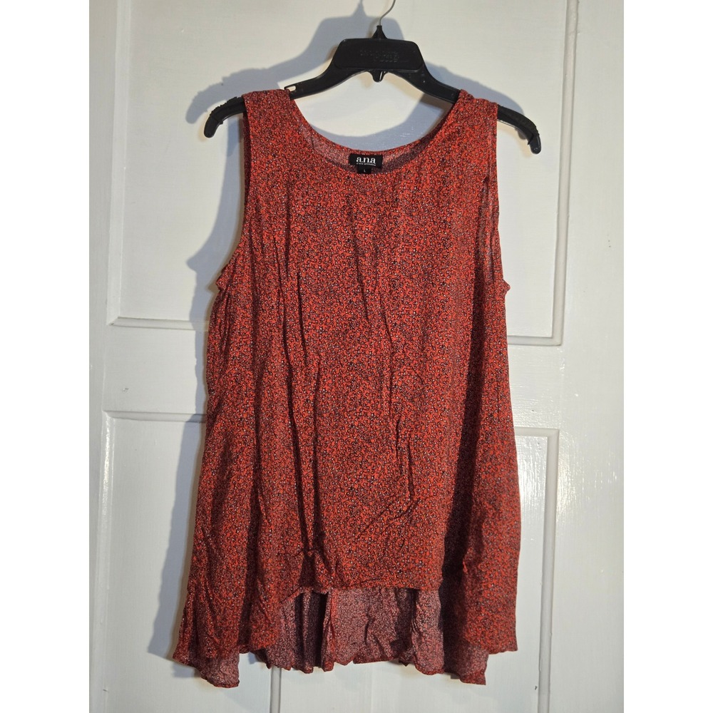 ANA A New Approach Red Floral Sleeveless High Low Blouse Top Womens Large